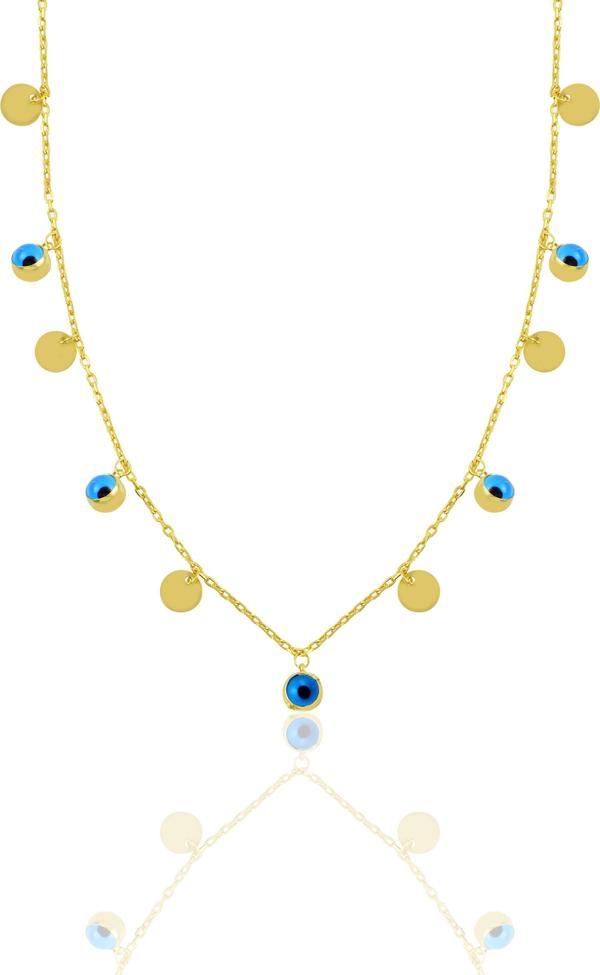 Gümüş altın yaldızlı pullu çift taraflı cam göz nazarlı kolye  - Image 1