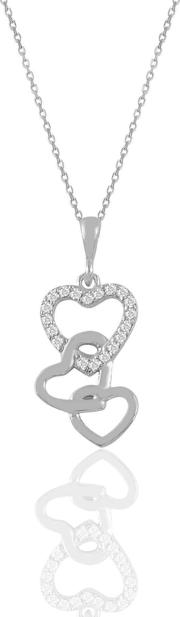 Gümüş rodyumlu zirkon taşlı birleşen kalpler kolye  - Image 1