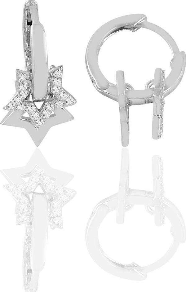 Gümüş rodyumlu zirkon taşlı yıldız sallantılı halka küpe  - Image 1