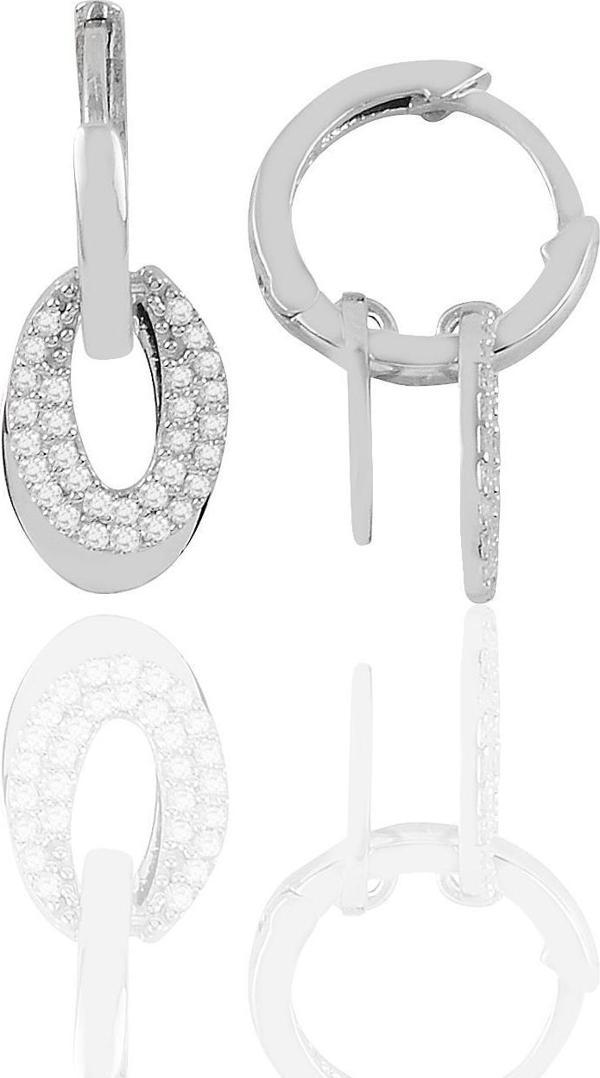 Gümüş rodyumlu zirkon taşlı oval sallantılı  halka küpe  - Image 1