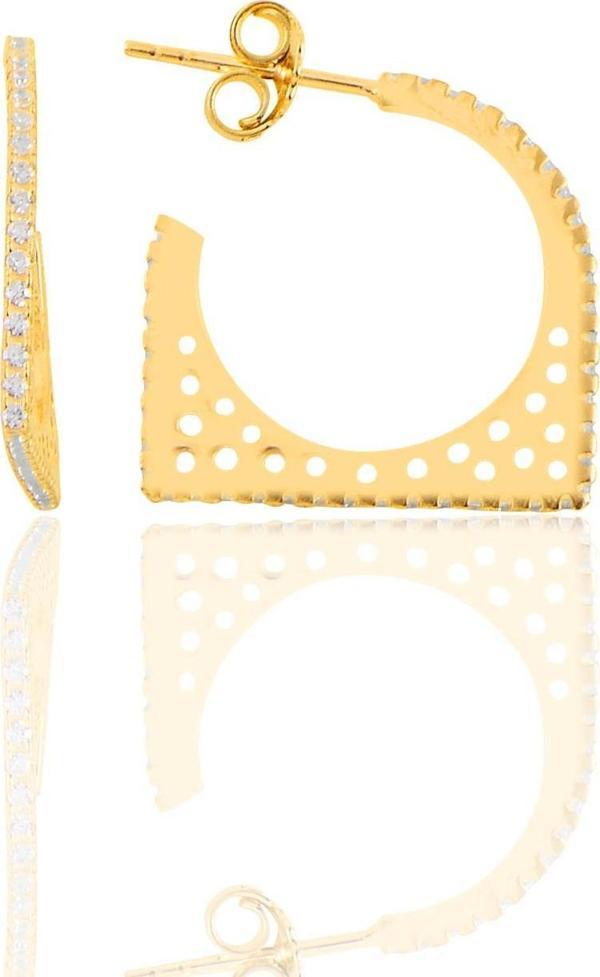 Gümüş altın yaldızlı zirkon taşlı geometrik küpe  - Image 1