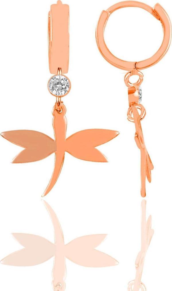 Gümüş rose zirkon taşlı yusufçuk küpe  - Image 1