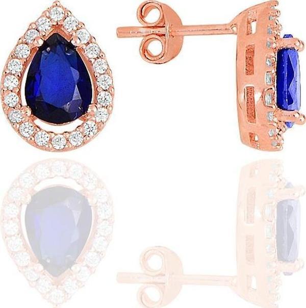 Gümüş rose safir taşlı damla modeli küpe  - Image 1