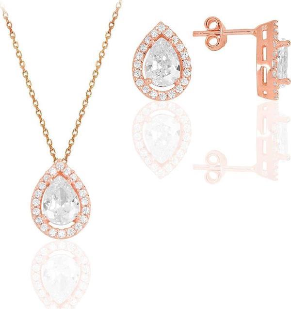 Gümüş rose zirkon taşlı damla modeli ikili set  - Image 1