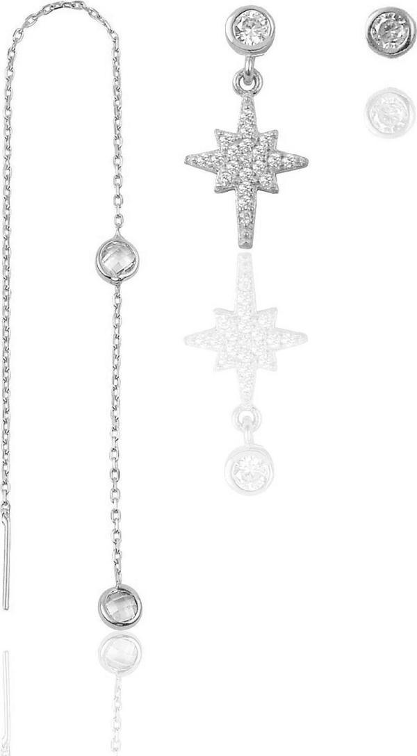 Gümüş rodyumlu zirkon taşlı kutup yıldızı kombin üçlü küpe seti  - Image 1