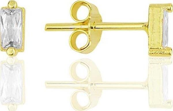 Gümüş altın yaldızlı zirkon baget taşlı  küpe  - Image 1