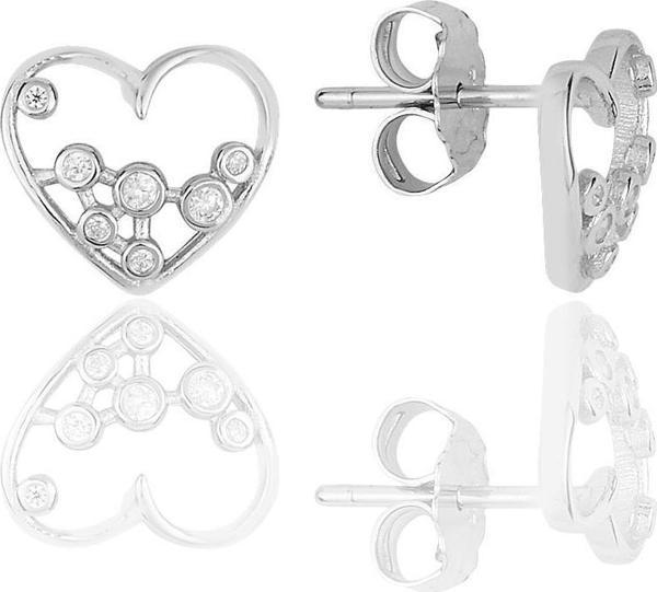 Gümüş rodyumlu zirkon taşlı kalp küpe.  - Image 1