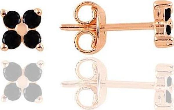 Gümüş rose siyah taşlı yonca küpe  - Image 1