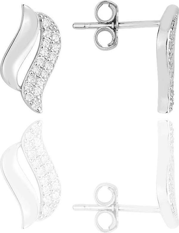 Gümüş rodyumlu zirkon taşlı dalga küpe.  - Image 1