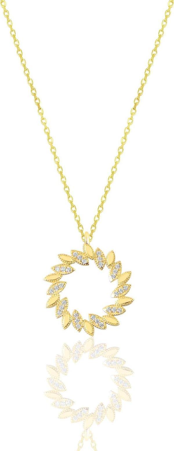 Gümüş altın yaldızlı zirkon taşlı güneş kolye  - Image 1