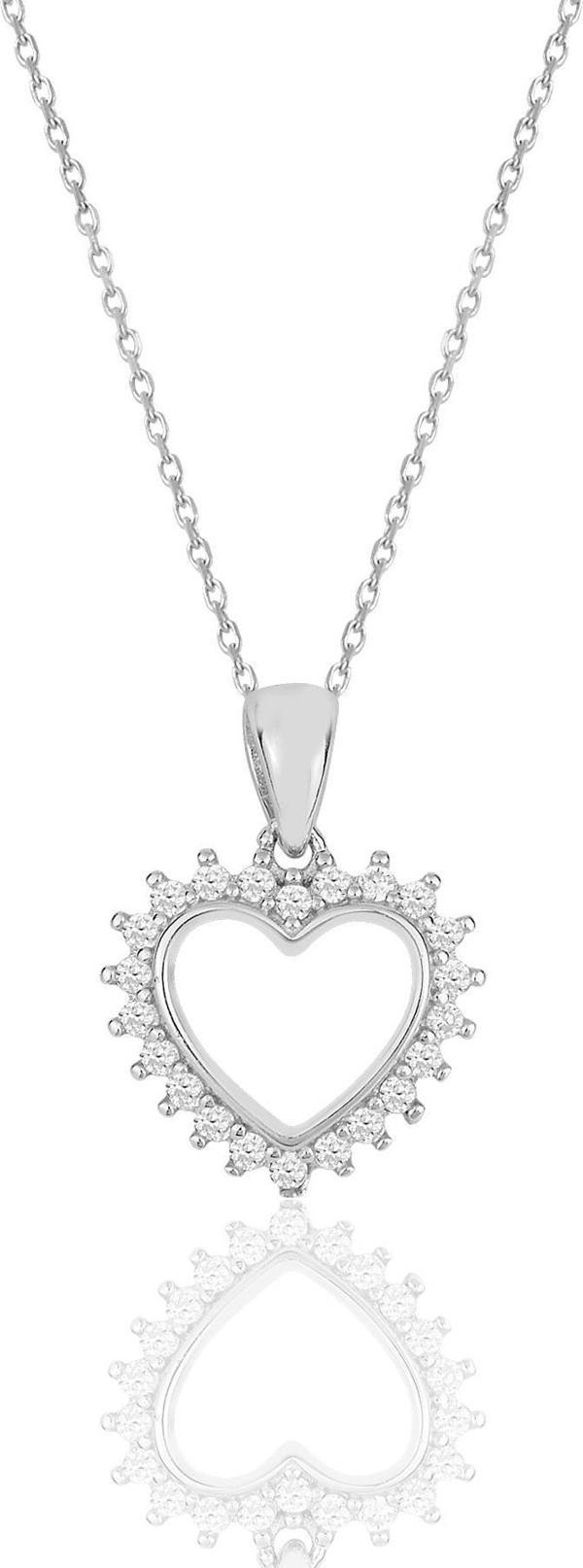 Gümüş rodyumlu zirkon taşlı kalp kolye.  - Image 1