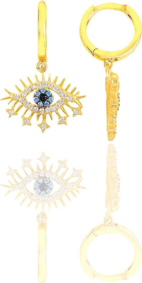 Gümüş altın yaldızlı zirkon taşlı lareyn küpe  - Image 1