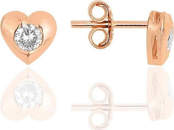 Gümüş rose zirkon taşlı kalp küpe  - Image 1