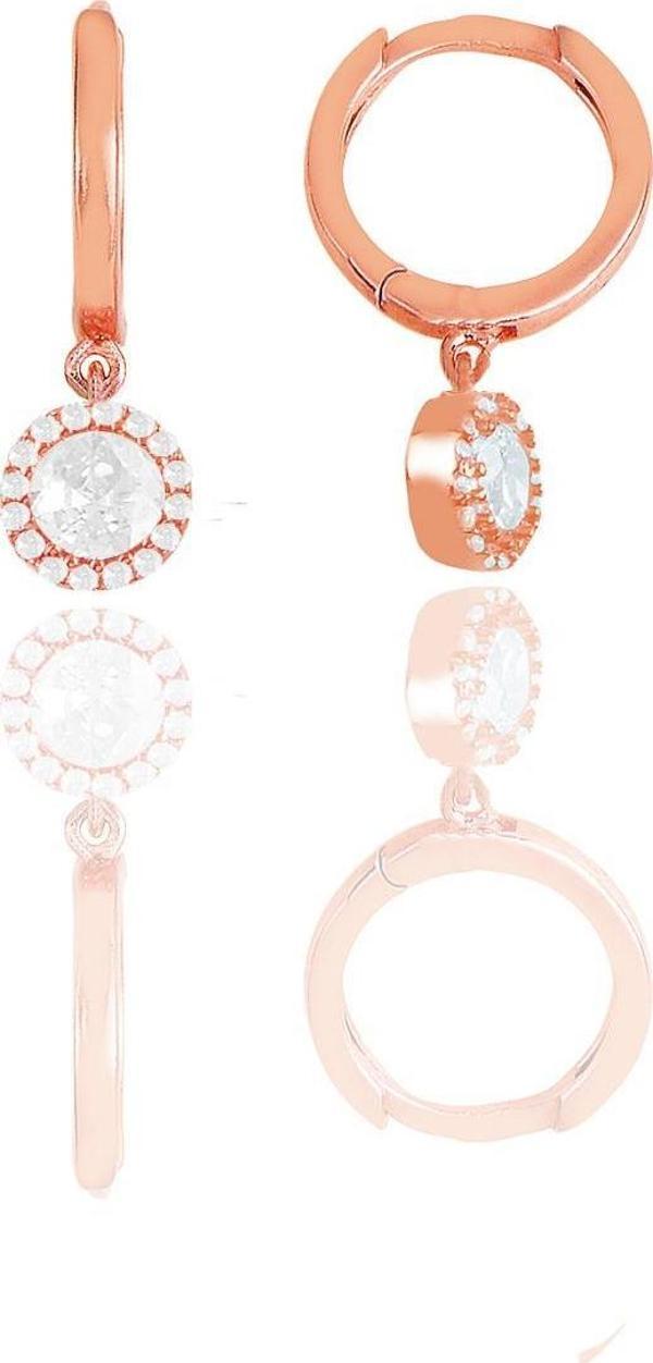 Gümüş rose zirkon taşlı pırlanta montür küpe  - Image 1