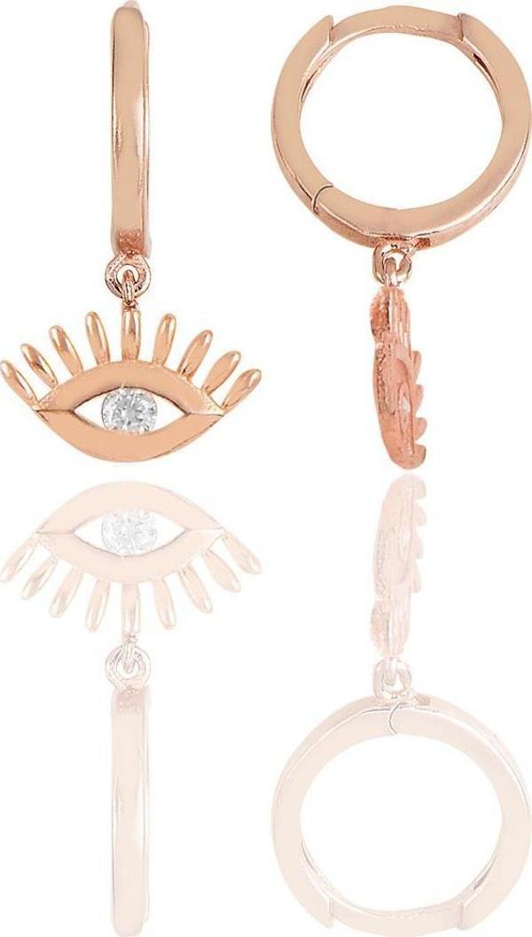 Gümüş rose zirkon taşlı kirpikli göz küpe  - Image 1