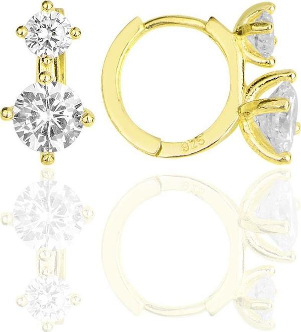 Gümüş altın yaldızlı zirkon taşlı halka küpe  - Image 1