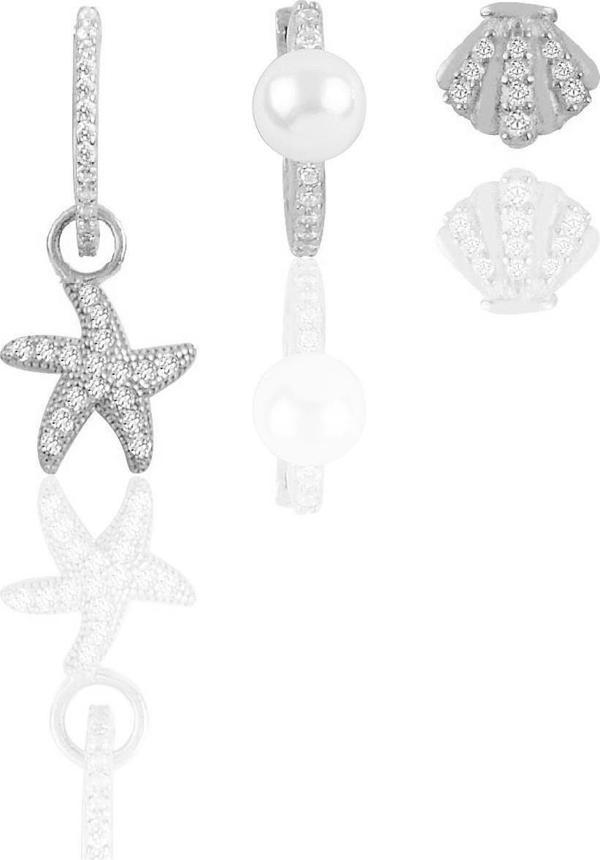 Gümüş rodyumlu zirkon taşlı deniz kombin üçlü küpe seti  - Image 1