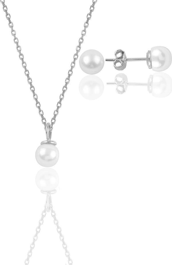 Gümüş rodyumlu incili kolye ve küpe  ikili set  - Image 1