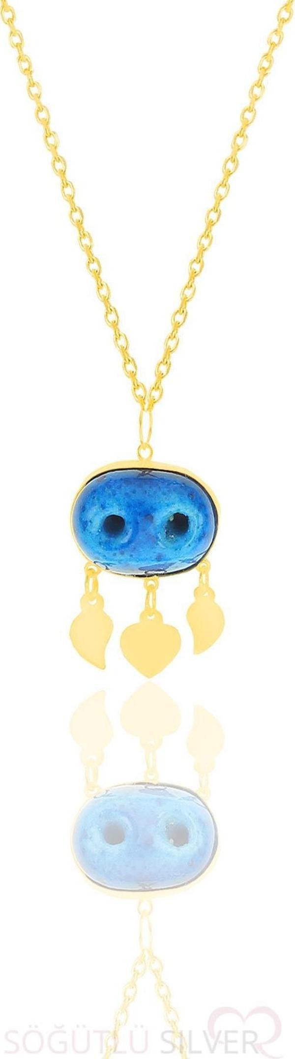 Gümüş altın yaldızlı süryani nazar boncuğu kolye  - Image 1