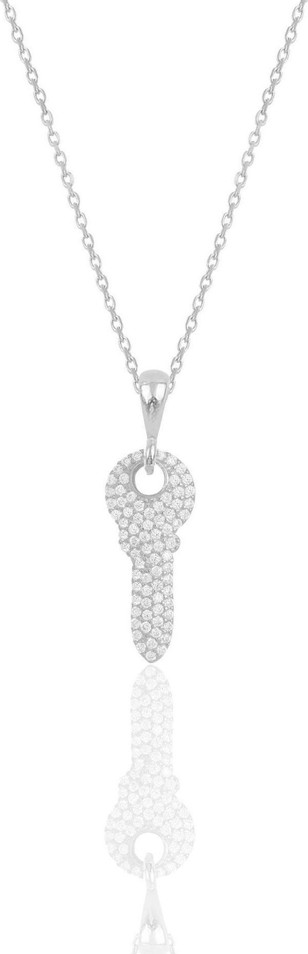 Gümüş rodyumlu zirkon taşlı anahtar kolye  - Image 1