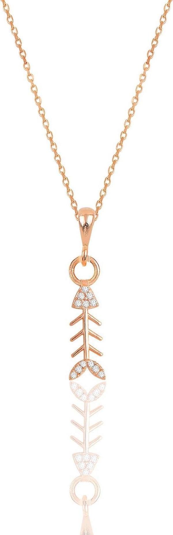 Gümüş rose zirkon taşlı balık kılçığı modeli kolye  - Image 1