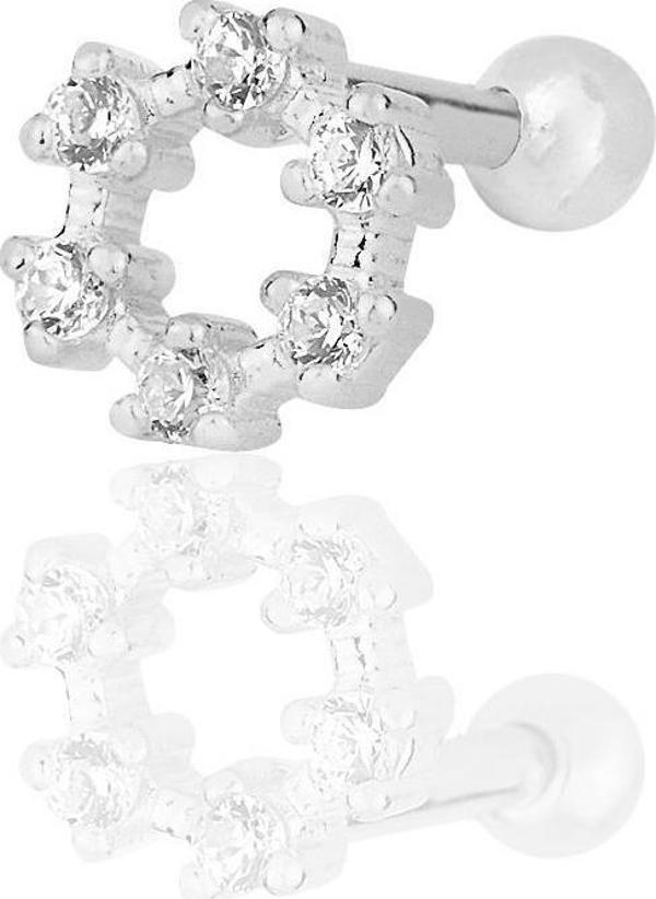 Gümüş rodyumlu zirkon taşlı simit modeli Tragus helix Piercing küpe  - Image 1