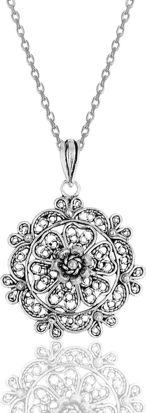 Gümüş oksitli  telkari işlemeli kolye  - Image 1