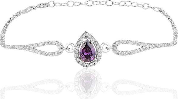 Gümüş rodyumlu ametis zirkon taşlı pırlanta modeli damla bileklik  - Image 1