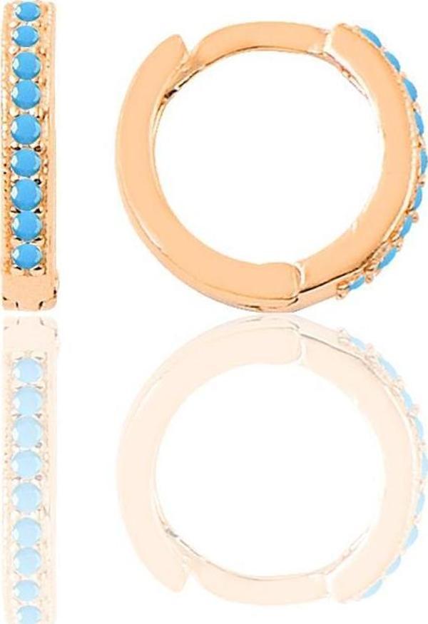Gümüş rose turkuaz taşlı 11 mm halka küpe Tragus Piercing Helix Kıkırdak Küpesi  - Image 1