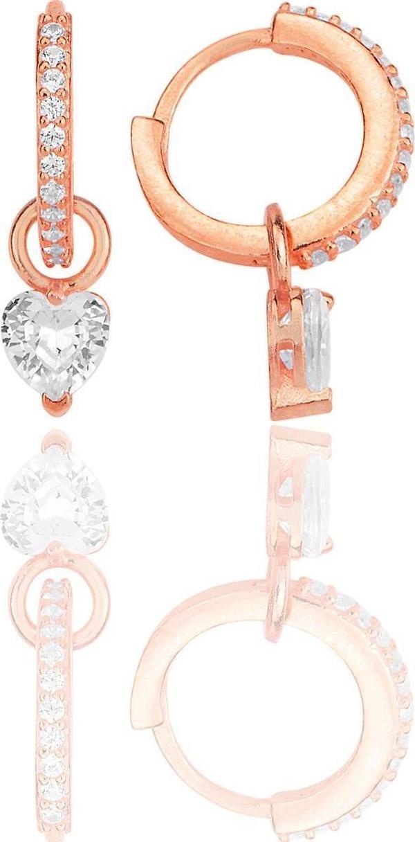 Gümüş rose kalp kesim zirkon taşlı halka küpe  - Image 1