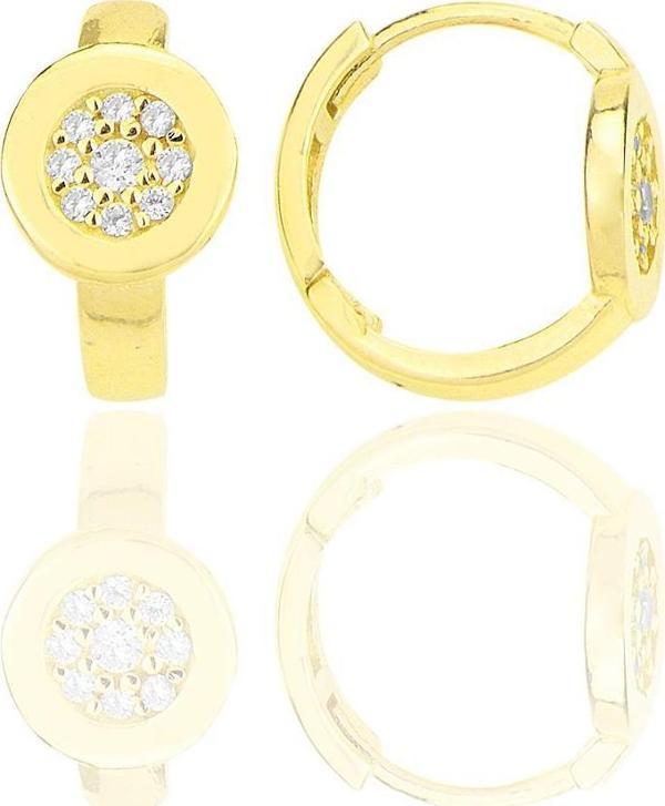 Gümüş altın yaldızlı zirkon taşlı halka küpe  - Image 1