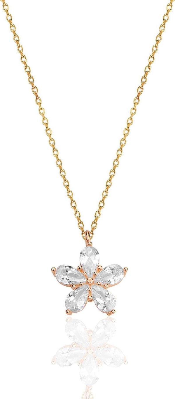 Gümüş rose damla kesim zirkon taşlı çiçek kolye  - Image 1