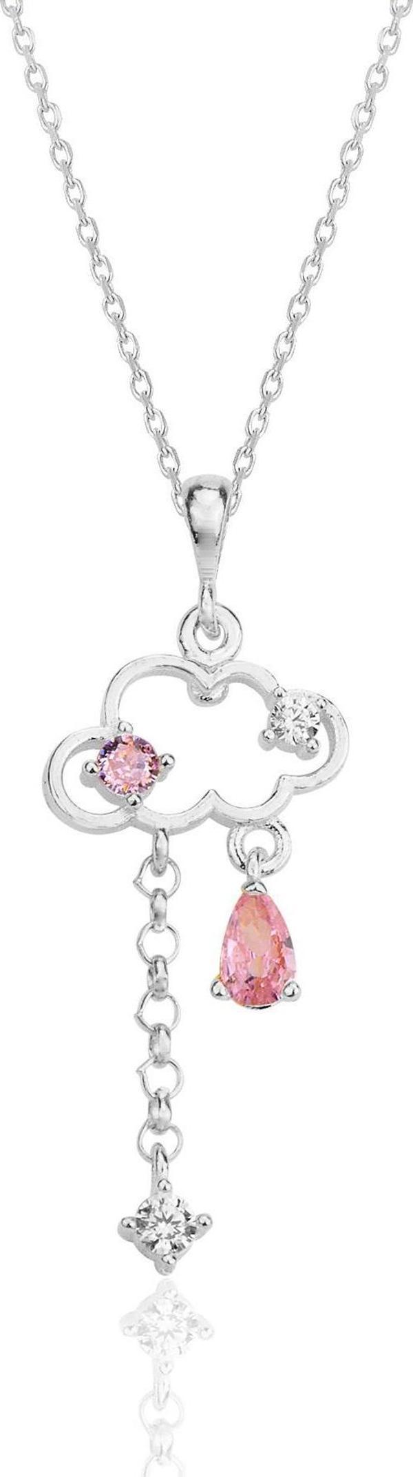 Gümüş rodyumlu pembe zirkon taşlı bulut kolye  - Image 1