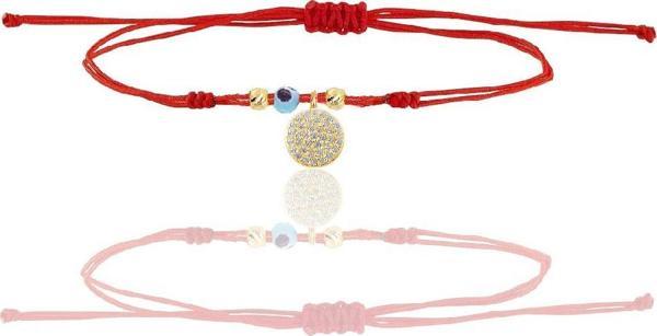 Gümüş altın yaldızlı zirkon taşlı nazarlı yuvarlak ipli şans bileklik  - Image 1