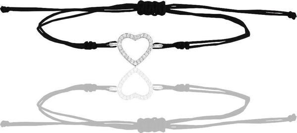 Gümüş rodyumlu zirkon taşlı siyah ipli kalp bileklik  - Image 1