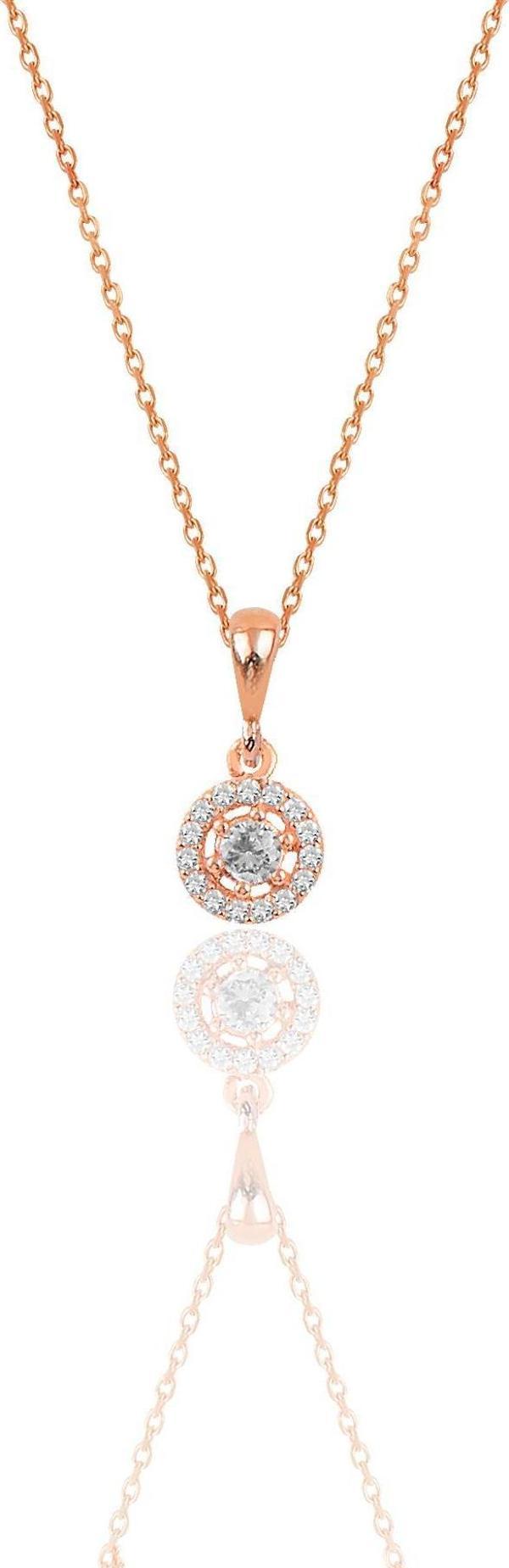 Gümüş rose zirkon taşlı pırlanta montürlü kolye  - Image 1