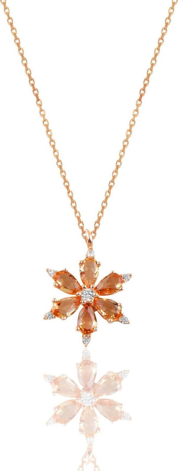 Gümüş rose topaz ve zirkon taşlı kar tanesi kolye  - Image 1