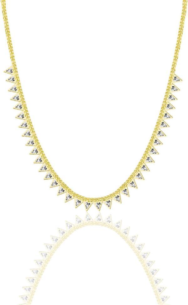 Gümüş altın yaldızlı zirkon taşlı gurmet zincirli piramit kolye  - Image 1