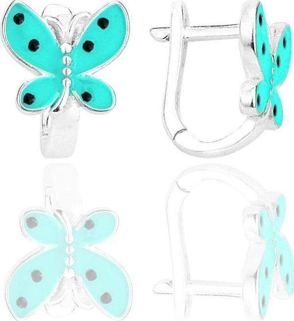 Gümüş mint yeşili mineli kelebek çocuk küpesi  - Image 1