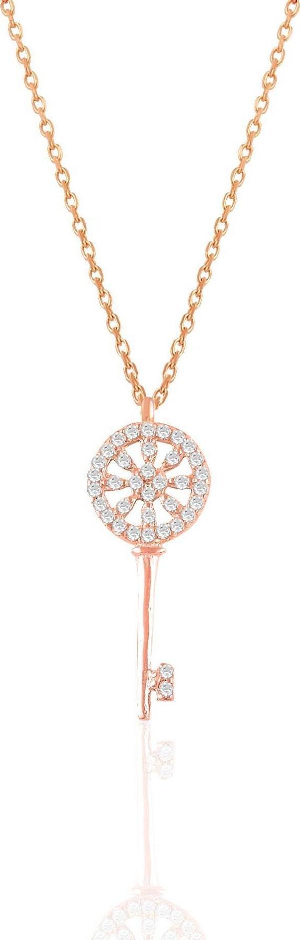 Gümüş rose zirkon taşlı anahtar kolye  - Image 1