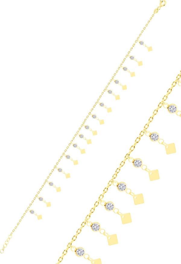 Gümüş altın yaldızlı zirkon taşlı çift sıra dilim pullu halhal  - Image 1