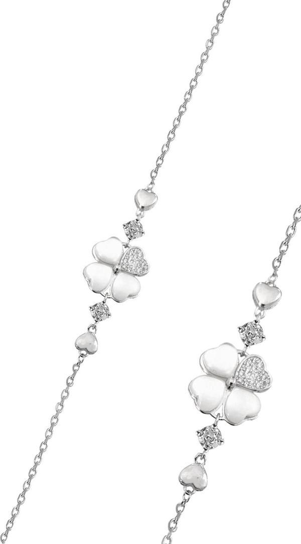 Gümüş rodyumlu sedef ve zirkon taşlı göz alıcı ışıltısı ile yonca bileklik  - Image 1