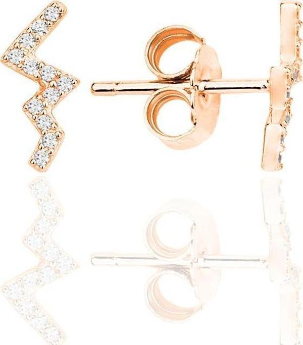 Gümüş rose zirkon taşlı zikzak küpe   - Image 1