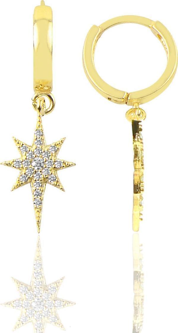 Gümüş altın yaldızlı zirkon taşlı kutup yıldızı halka küpe  - Image 1