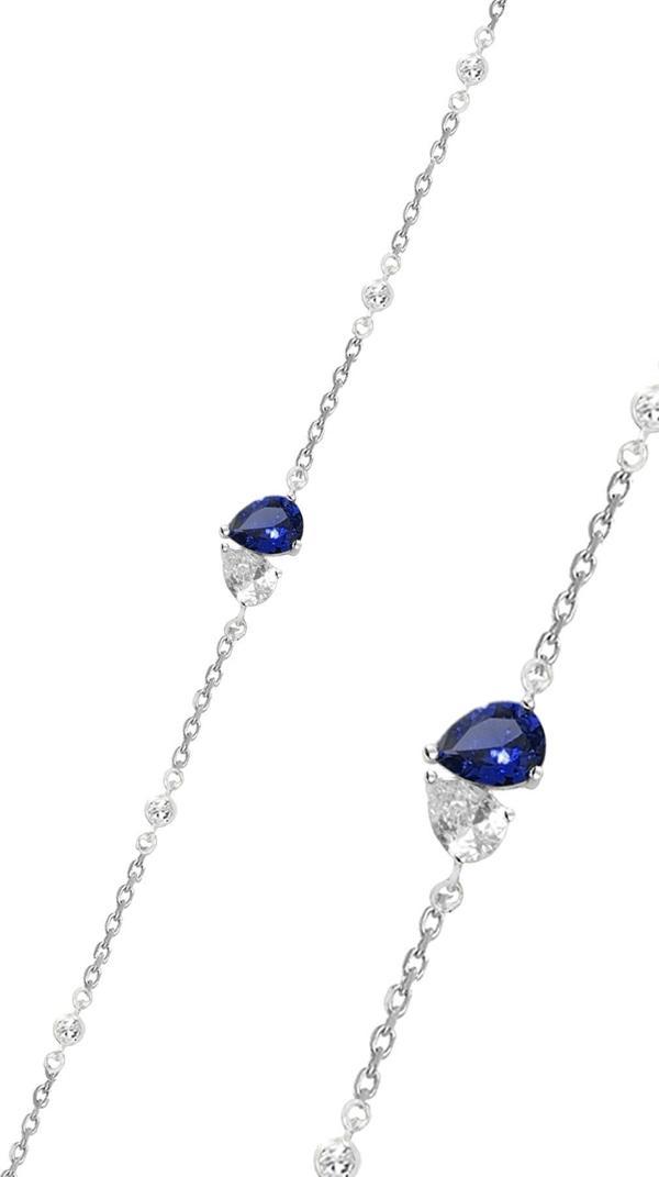 Gümüş rodyumlu safir ve zirkon taşlı göksel su damlası bileklik  - Image 1