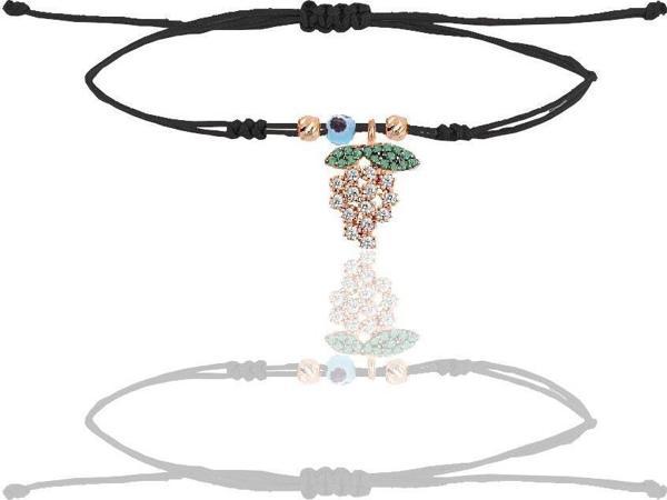 Gümüş rose zirkon taşlı nazarlı üzüm siyah ipli şans bileklik  - Image 1