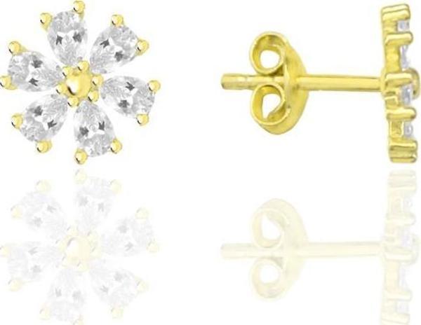 Gümüş altın yaldızlı zirkon taşlı kristal çiçek küpe  - Image 1