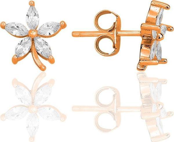 Gümüş rose mekik kesim zirkon taşlı lotus küpe   - Image 1