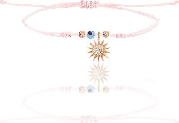 Gümüş rose zirkon taşlı nazarlı güneş  pembe ipli şans bileklik  - Image 1