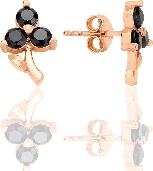 Gümüş rose onix taşlı aşkın çiçeği küpe  - Image 1